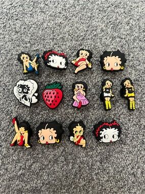 Betty Boop Rubber Shoe Charms - Mixed Styles in Black, Red, Yellow